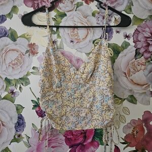 Floral Spaghetti Strap Top - Yellow and Blue